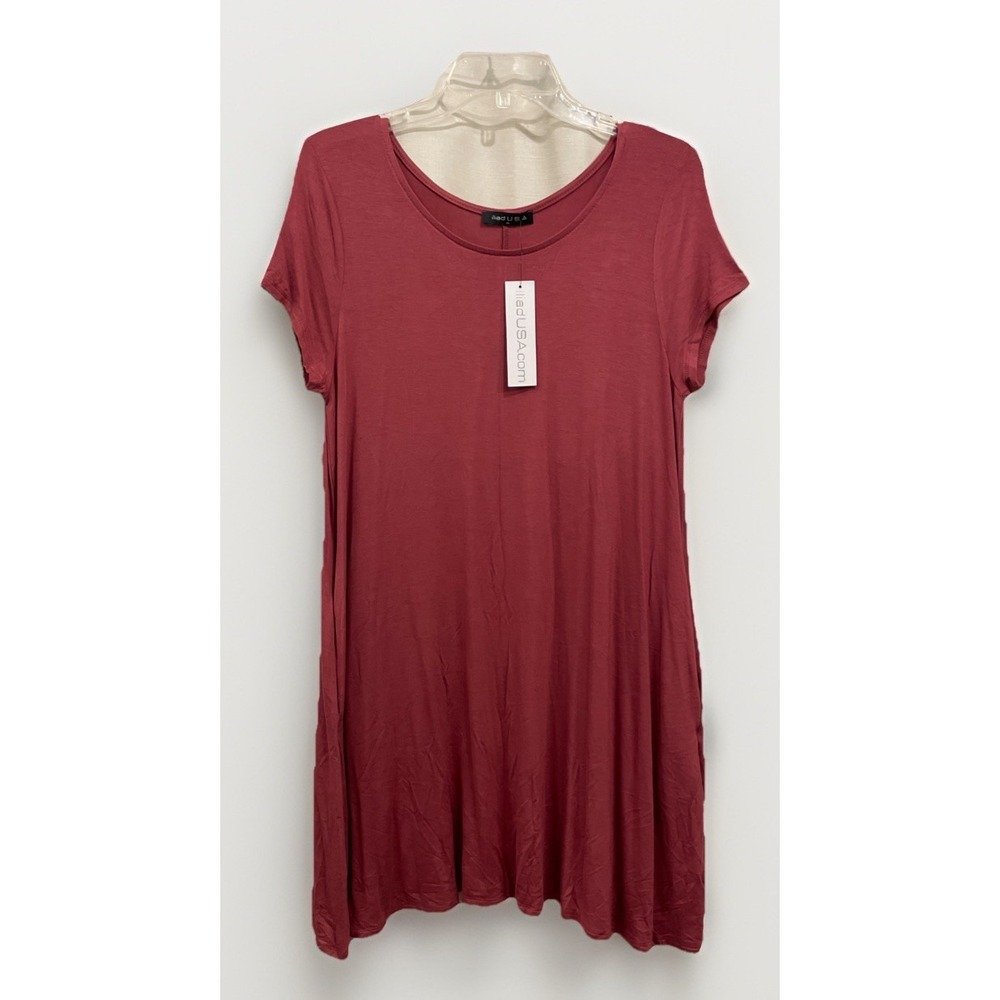Iliad USA Short Sleeve Swing Tunic Style T Shirt Dress NWT Women's Size XL Red